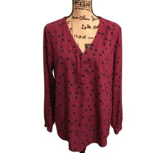 🍾 3/$25 MERONA Long Sleeve Polka Dot Blouse - L